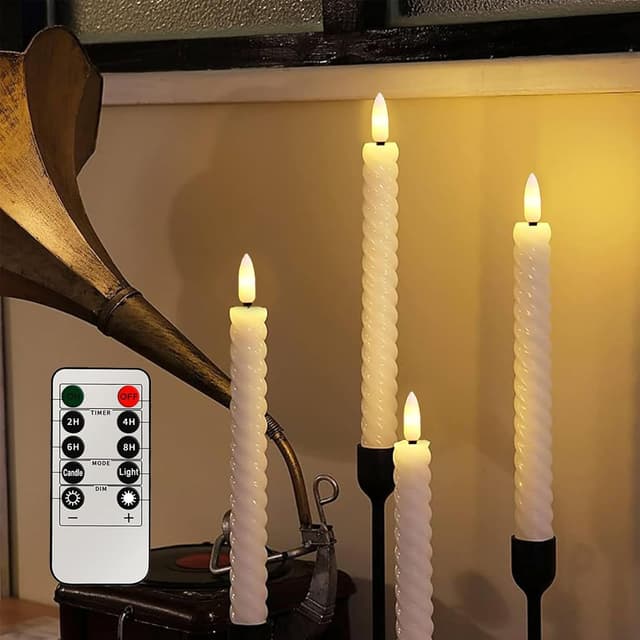 Detalle 2 de HOUSN set di 6 candele LED con fiamma tremolante, timer e telecomando (2 x 25 cm), in avorio