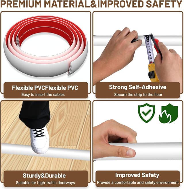 Detalle de DIKARIYA selbstklebender Kabelkanal für den Boden (Weiß), flexibel, 6 cm x 1 m – Kabelbrücke zum Verlegen von Bodenkabeln