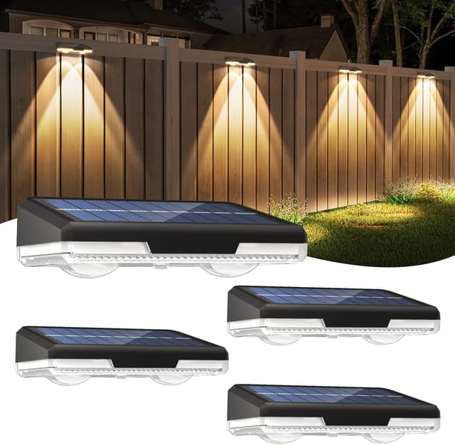 Detalle de Solar Fence Lights Outdoor (4 Pack) – RGB Wall Lights, 9 Modes, IP65 Waterproof
