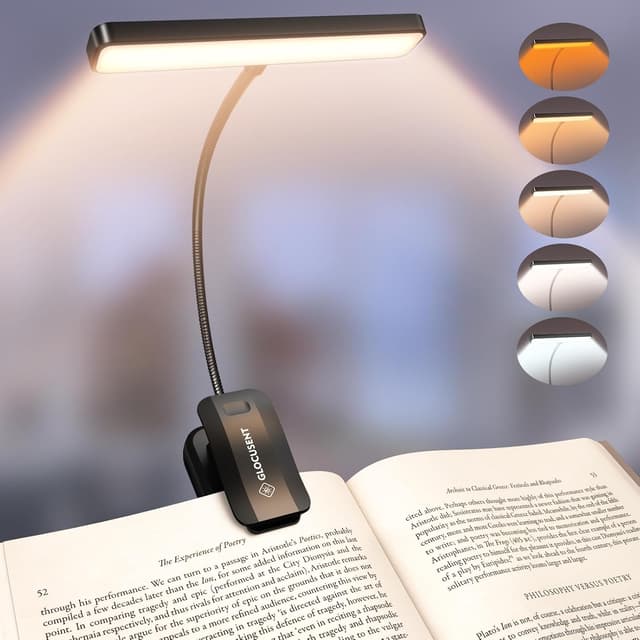 Detalle de Glocusent Leselampe Buch Klemme mit 26 LEDs, USB-C Akku und 5 Farbtemperaturen