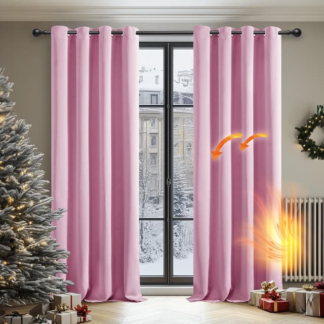 Detalle 2 de Deconovo Eyelet Thermal Blackout Curtains (52" x 84") – Pink, 1 Pair