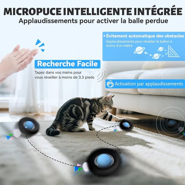 Detalle de GoldenSun Balle de jeu automatique pour chat avec tapis, gazouillis et cache-cache à 7 trous (noir)