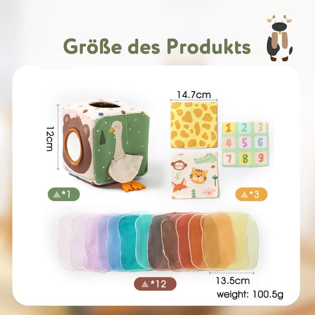 Detalle de WOODEN TEETHER Tissue Box Montessori Motorikspielzeug mit Spiegel – Sensorik-Lernspiel für Babys (ca. 6–12 Monate)