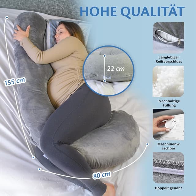 Thumbnail 3 de Ella Schwangerschaftskissen U‑Kissen 155 x 80 cm Grau