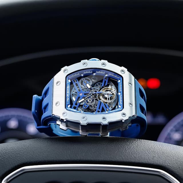 Detalle de TSAR BOMBA TSAR BOMBA Montre automatique squelette pour homme, boîtier tonneau, étanche 50 m