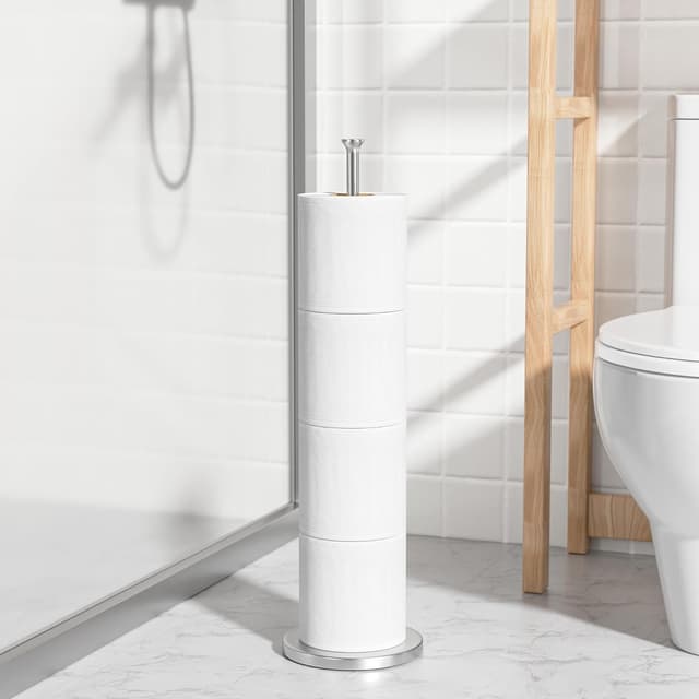 Detalle de niffgaff Free-Standing Toilet Roll Holder (Stainless Steel, Modern Design) – Stores Spare Rolls