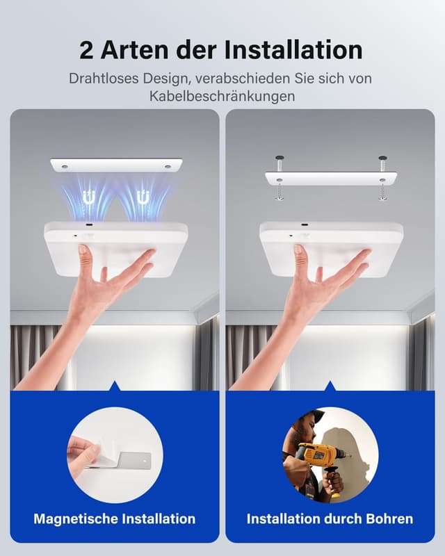 Detalle de Leselux Akku-Deckenleuchte mit Bewegungsmelder, Fernbedienung & 3 Farbtemperaturen (kabellos, 20 cm)