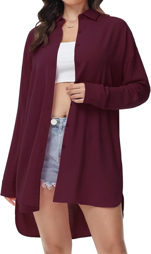 Detalle de Tanmolo Damenbluse mit V-Ausschnitt – langarm Hemdbluse zum Knöpfen im lässigen Boyfriend-Style