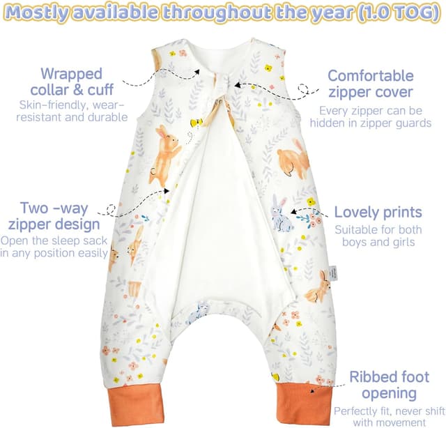 Detalle de WYTbaby Sacco Nanna con piedini in cotone 1 TOG, per tutto l’anno (3-4 anni)