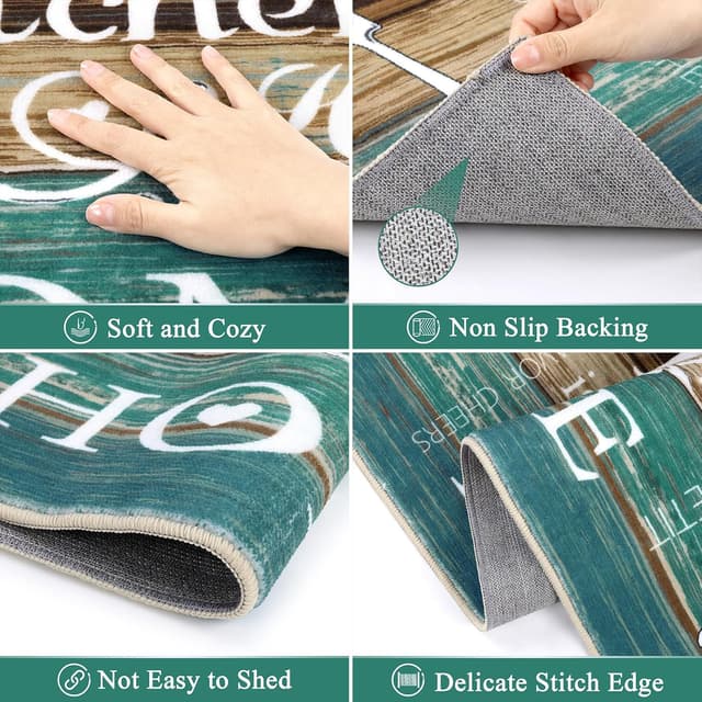 Detalle de Vaukki Boho Kitchen Rug Sets (3-Piece) — Washable Non-Slip Kitchen Mats for Floor, Teal