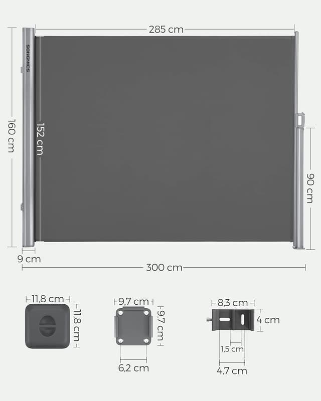 Detalle 2 de SONGMICS Alu-Seitenmarkise 160 x 300 cm anthrazit