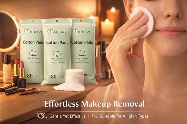 Detalle de 1ABOVE 240-Pack Round Cotton Wool Pads (100% Pure Cotton) for Daily Facial Cleansing & Makeup Removal
