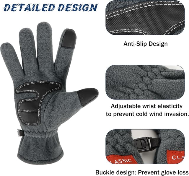 Detalle de Winter Thermal Fleece Gloves for Men – windproof, touchscreen and anti-slip palm