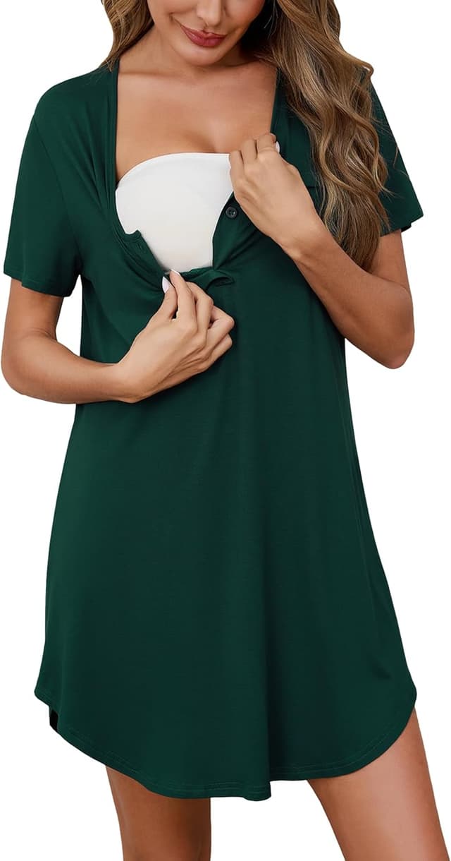 Detalle 2 de Uniexcosm Stillnachthemd Damen Stillnachthemd Baumwolle 3/4-Arm Mutterschaft 📥