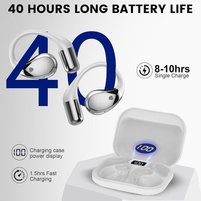 Thumbnail 6 de 2026 Cuffie Open Ear Bluetooth 6.0 con gancio morbido, controlli touch e autonomia fino a 40 ore (IP7) – Bianco