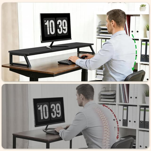 Detalle de HOOBRO EBB121CJ01 supporto scrivania per 2 monitor con rialzo e spazio contenitore