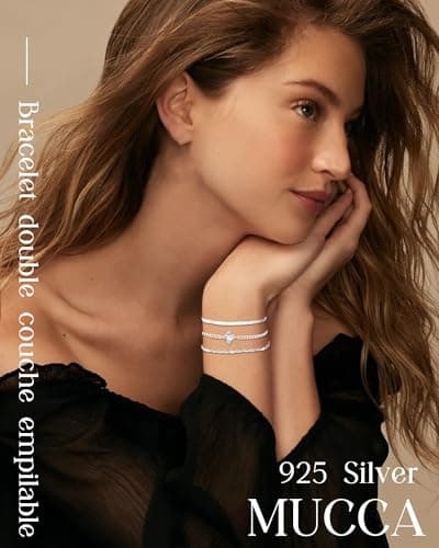 Detalle de MUCCA pack de 3 pulseras para mujer en plata 925, ajustables e hipoalergénicas