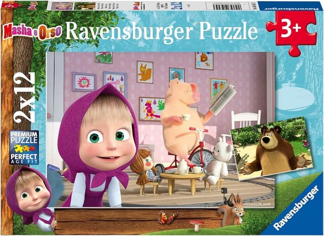 Detalle de Ravensburger Puzzle 2x12 Pezzi Masha e Orso, puzzle per bambini 3 anni (26x18 cm)