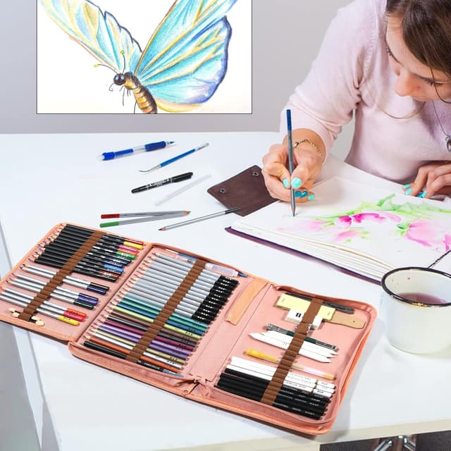 Thumbnail 6 de H & B 80pcs Drawing Set Sketching Pencil Set with 3-Colour Sketchbook and Colouring Book