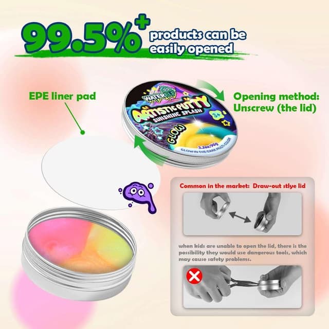 Detalle de WATERELF Glow in the Dark Putty Slime Putty Tin (Pink/Yellow/Orange) for Kids, Teens, and Adults