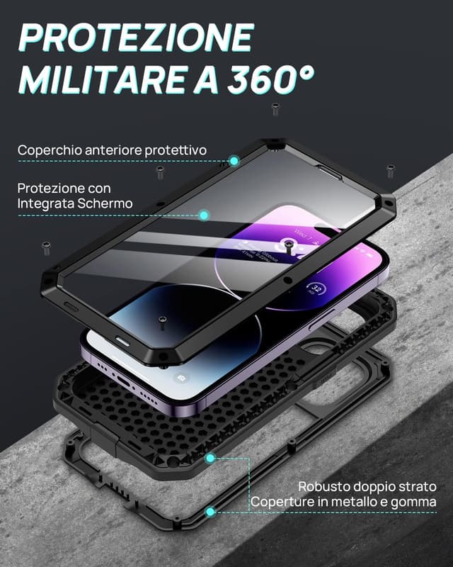 Detalle de Focusor Cover iPhone 14 Pro Max antiurto con protezione schermo full body 360° rugged