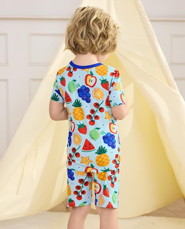 Detalle de babee Reshinee Bamboo Viscose Toddler Animal Pajamas (2-Piece Set) — Snug Fit Summer Sleepwear