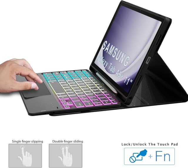 Detalle de VANKEYPAD Custodia con tastiera per Samsung Galaxy Tab A9+ Plus 11” 2023 (retroilluminata 3 zone, trackpad, rimovibile) QWERTY italiano