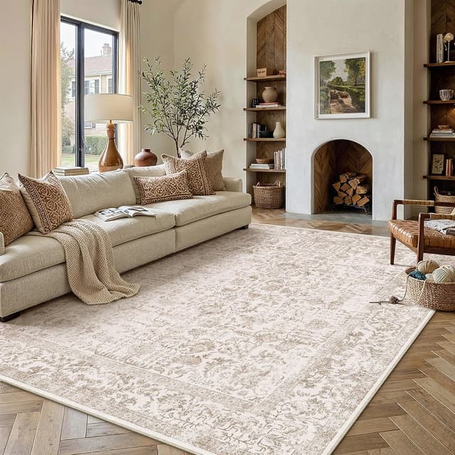 Detalle de HUGEAR Vintage Hellbraun waschbarer Teppich 200x300 cm (Kurzflor, rutschfest)