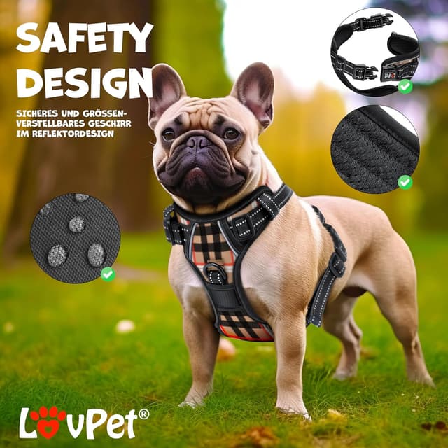 Detalle de LOVPET® No-Pull-Hundegeschirr ohne Zug & Würgen mit Griff, reflektierend – für kleine Hunde & Welpen (atmungsaktiv, weich) – Schwarz, M