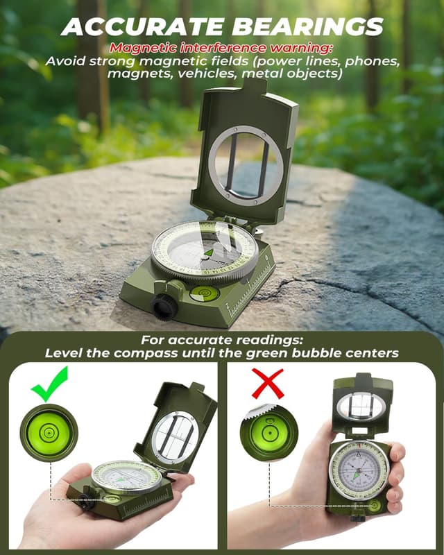 Detalle 2 de Sportneer Hiking Compass Navigation – waterproof, shockproof lensatic military compass