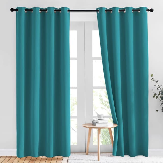 Detalle de NICETOWN Peacock Teal Blackout Curtains (Set of 2) 52 x 84-Inch Thermal Insulated Grommet Drapes