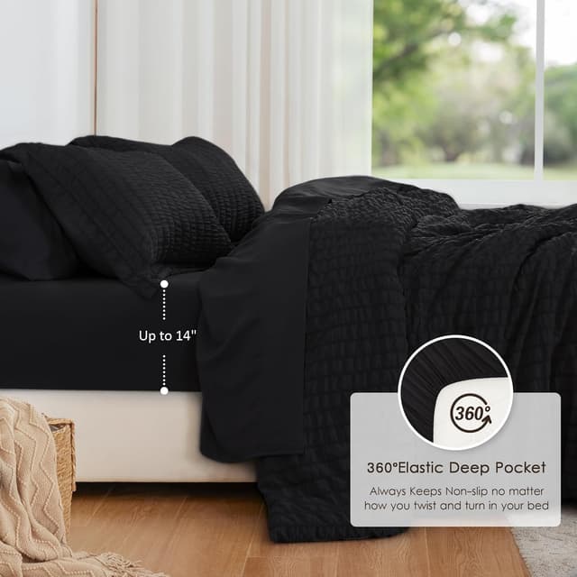 Detalle de Seersucker Black Twin comforter set