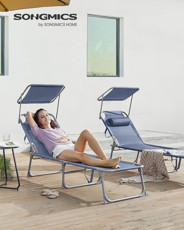 Detalle 2 de SONGMICS Chaise Longue Pliante GCB192Q01 bleu