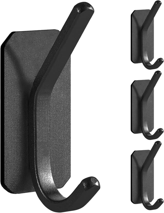 Detalle de Paoli Heavy Duty Adhesive Hooks (Black, 4-Pack) — Self-Adhesive Wall Hooks for Home, Schools, and Offices