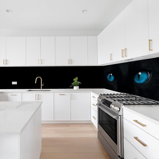 Detalle 2 de KitchenYeah Rückwand Küche 80x500 cm – selbstklebender Rückwandschutz mit Glasoptik-Design
