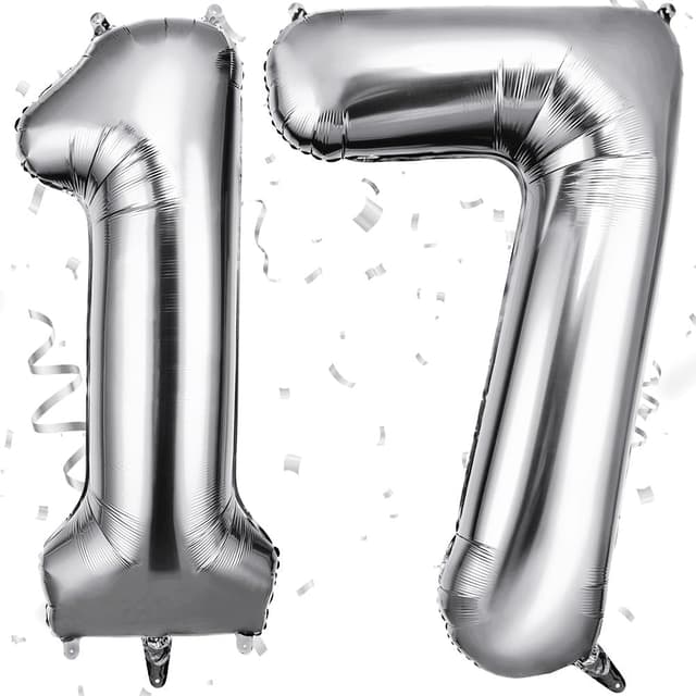 Detalle de OFFCUP 40 Inch Number 17 Balloon (Silver) – Large foil self-inflating helium balloon decorations
