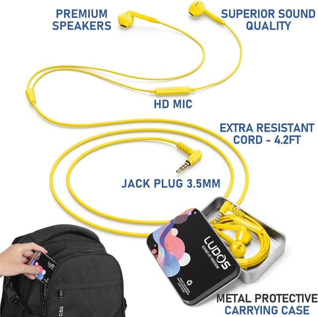 Detalle 2 de Ludos FEROX Wired In-Ear Earphones with Microphone (3.5mm) – Yellow