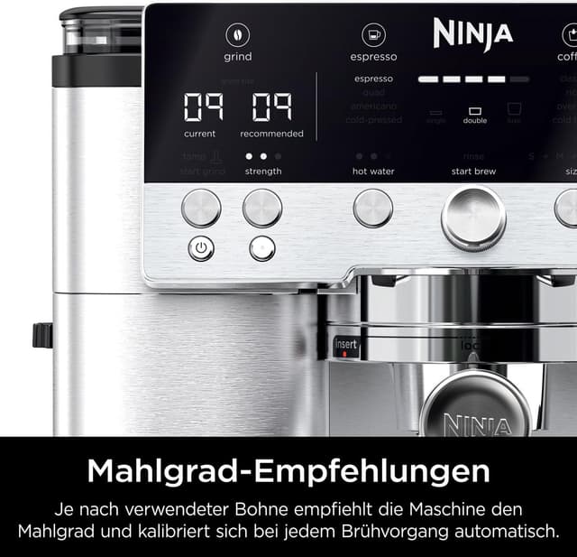 Detalle de Ninja Luxe Premier 3-in-1 Kaffeemaschine mit Mahlwerk und Aufschäumer (ES601EU) – Latte, Cappuccino, Cold Brew & Espresso