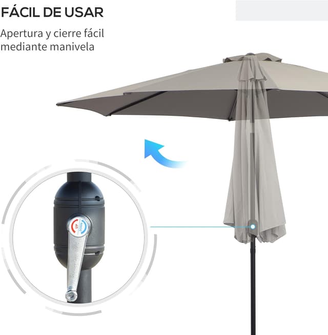 Thumbnail 3 de Outsunny Sombrilla de Jardín con Manivela y Mecanismo ☂