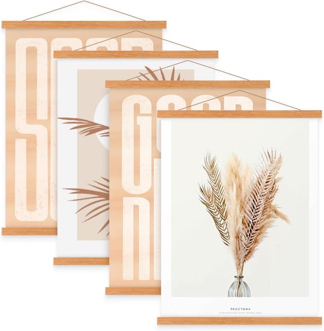 Detalle de Benjia 4er Set magnetische Posterschiene für A4-Poster (21 cm) aus Teakholz