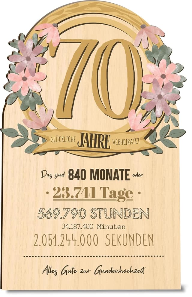 Detalle de Gnadenhochzeit Karte „70. Jahre“ aus Holz – 3D-Hochzeitskarte zum 70. Hochzeitstag