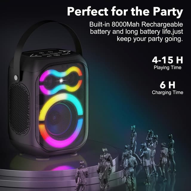 Detalle de TYOTY Altoparlante Bluetooth portatile con luci LED e maniglia, 80W wireless TWS