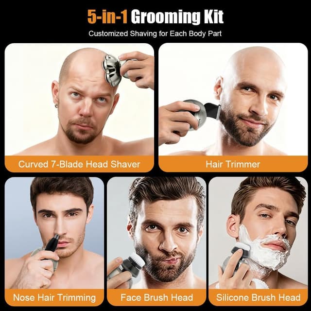 Thumbnail 6 de LOPHE Rasoir tête de chauve 5 en 1 7D sans fil Type-C avec 7 têtes flottantes et écran LED