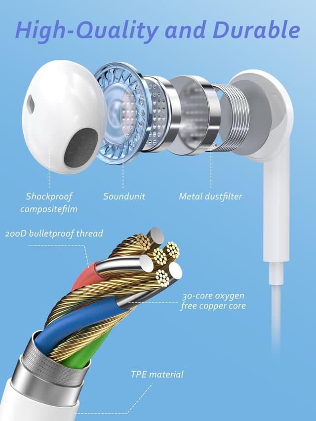 Detalle 2 de Wired iPhone Headphones (MFi Certified) in-ear earbuds with mic and volume control