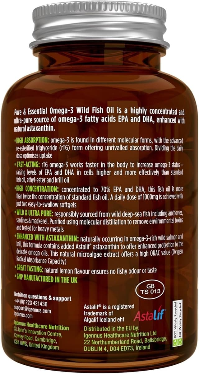 Thumbnail 6 de Igennus Omega-3 Huile de poisson sauvage rTG + astaxanthine (180 capsules) certifié IFOS