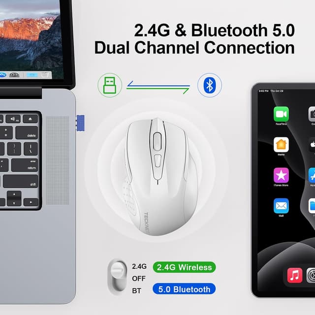 Detalle de TECKNET Bluetooth Mouse (4800DPI) with USB wireless and dual Bluetooth connectivity