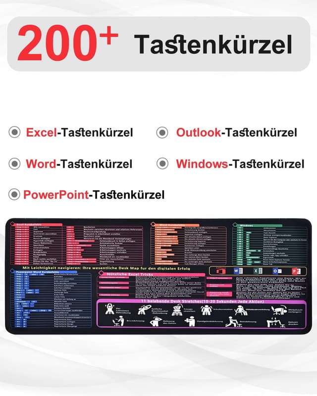 Detalle 2 de 800×300-mm Schreibtischunterlage mit Excel-Kürzeln