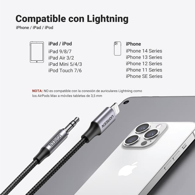 Thumbnail 3 de UGREEN Cable Auxiliar MFi Lightning a Jack 3.5