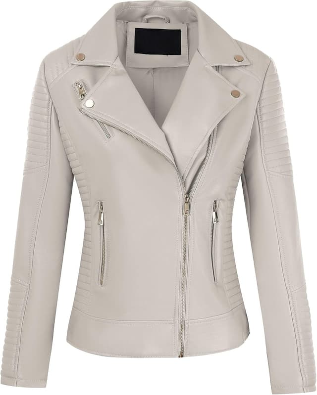 Detalle de Bellivera Women’s Faux Leather Casual Jacket (Lightweight Classic Motorcycle Coat) — 2025 Spring Trend