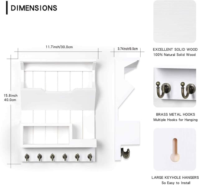 Thumbnail 4 de HEKFL Pine Wood Key Holder with 6 Hooks 🗝